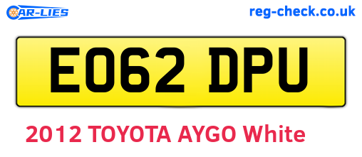 EO62DPU are the vehicle registration plates.