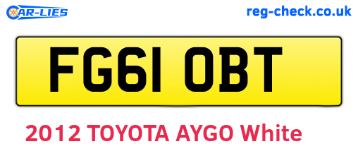FG61OBT are the vehicle registration plates.