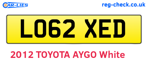 LO62XED are the vehicle registration plates.