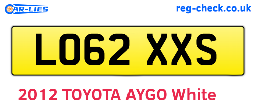 LO62XXS are the vehicle registration plates.