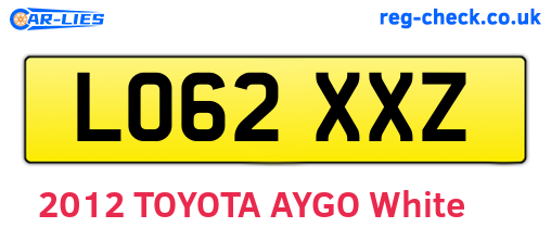 LO62XXZ are the vehicle registration plates.