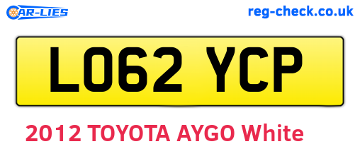 LO62YCP are the vehicle registration plates.