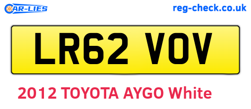 LR62VOV are the vehicle registration plates.