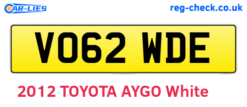 VO62WDE are the vehicle registration plates.