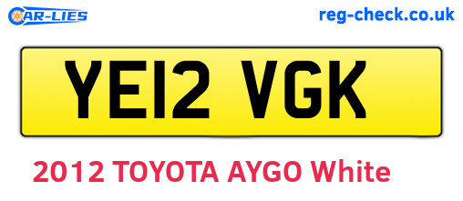 YE12VGK are the vehicle registration plates.