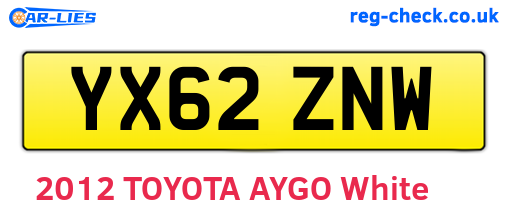 YX62ZNW are the vehicle registration plates.