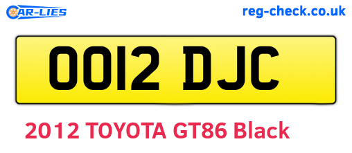 OO12DJC are the vehicle registration plates.