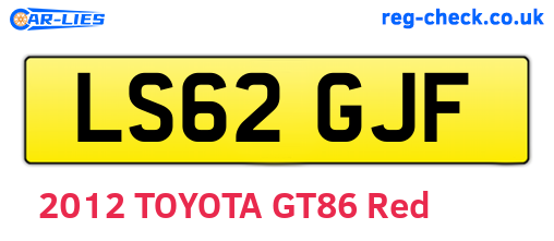 LS62GJF are the vehicle registration plates.