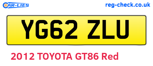 YG62ZLU are the vehicle registration plates.