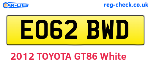 EO62BWD are the vehicle registration plates.