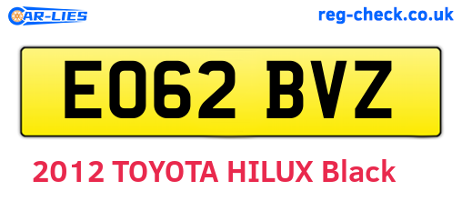 EO62BVZ are the vehicle registration plates.