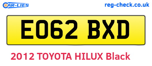 EO62BXD are the vehicle registration plates.