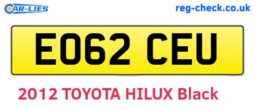 EO62CEU are the vehicle registration plates.