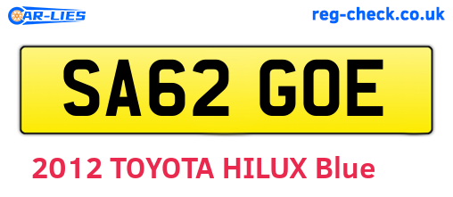 SA62GOE are the vehicle registration plates.