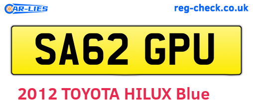 SA62GPU are the vehicle registration plates.