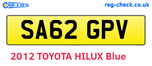 SA62GPV are the vehicle registration plates.