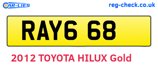 RAY668 are the vehicle registration plates.