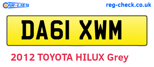 DA61XWM are the vehicle registration plates.