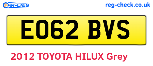 EO62BVS are the vehicle registration plates.