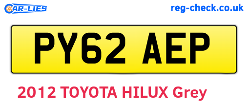 PY62AEP are the vehicle registration plates.