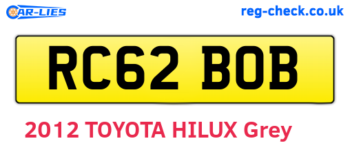 RC62BOB are the vehicle registration plates.