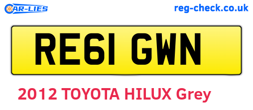 RE61GWN are the vehicle registration plates.