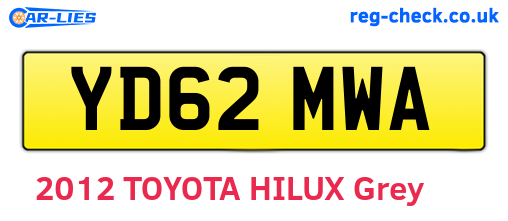 YD62MWA are the vehicle registration plates.