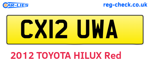 CX12UWA are the vehicle registration plates.