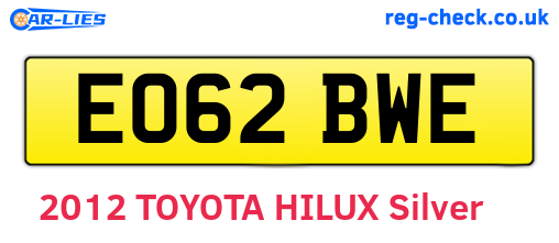 EO62BWE are the vehicle registration plates.