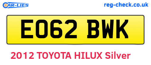 EO62BWK are the vehicle registration plates.