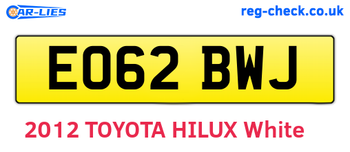 EO62BWJ are the vehicle registration plates.