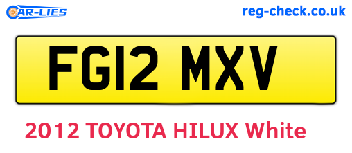 FG12MXV are the vehicle registration plates.