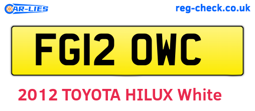 FG12OWC are the vehicle registration plates.