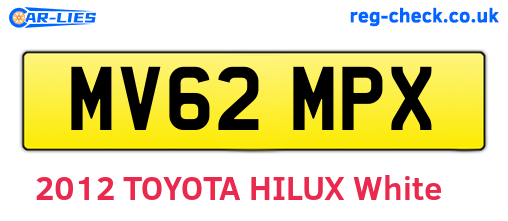 MV62MPX are the vehicle registration plates.