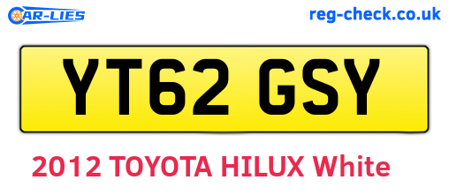 YT62GSY are the vehicle registration plates.