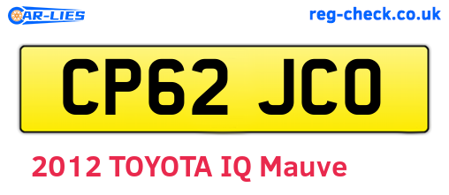 CP62JCO are the vehicle registration plates.