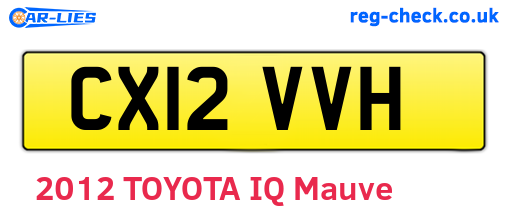 CX12VVH are the vehicle registration plates.