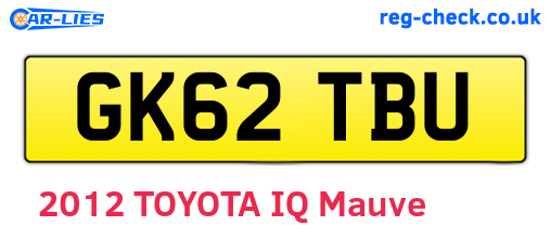 GK62TBU are the vehicle registration plates.