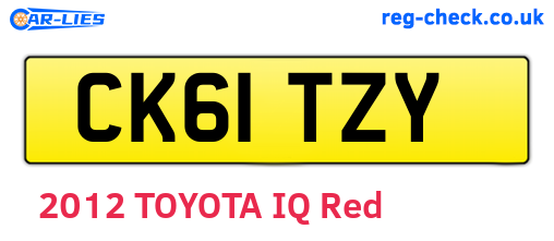 CK61TZY are the vehicle registration plates.