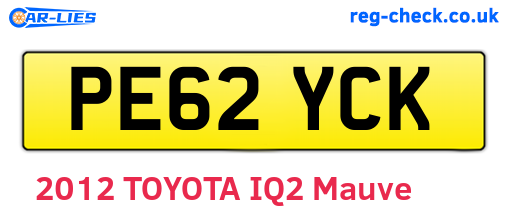 PE62YCK are the vehicle registration plates.