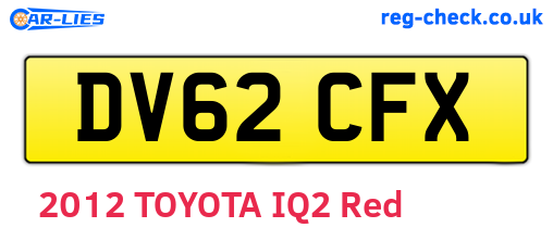 DV62CFX are the vehicle registration plates.