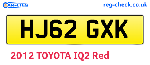 HJ62GXK are the vehicle registration plates.