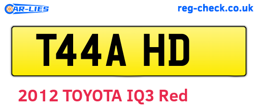 T44AHD are the vehicle registration plates.