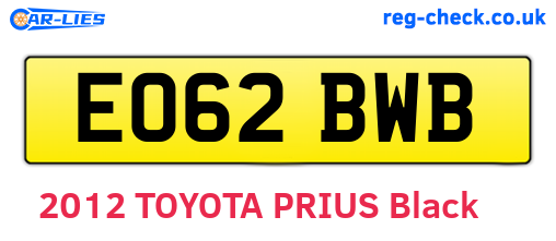 EO62BWB are the vehicle registration plates.
