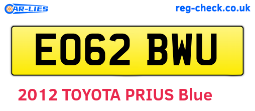 EO62BWU are the vehicle registration plates.