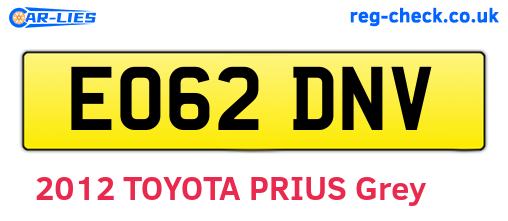 EO62DNV are the vehicle registration plates.