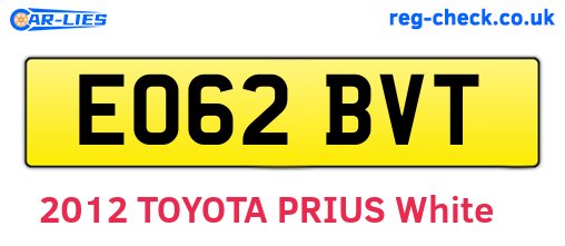 EO62BVT are the vehicle registration plates.