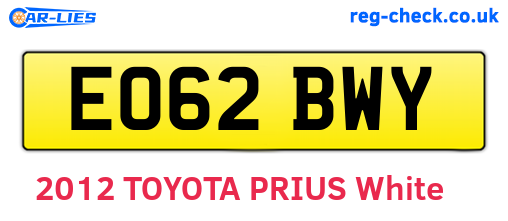 EO62BWY are the vehicle registration plates.