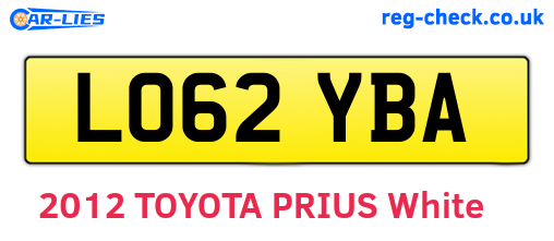 LO62YBA are the vehicle registration plates.