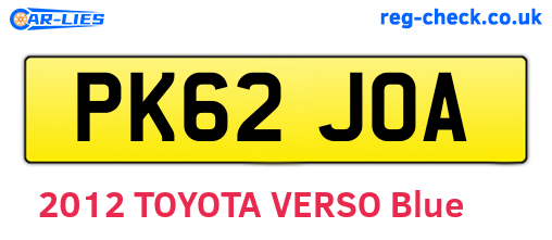 PK62JOA are the vehicle registration plates.